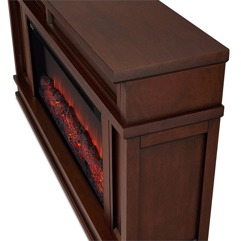 Bowery Hill Hardwood Veneer Dark Walnut Electric Fireplace Rectangular Adjustable Heat 60.13