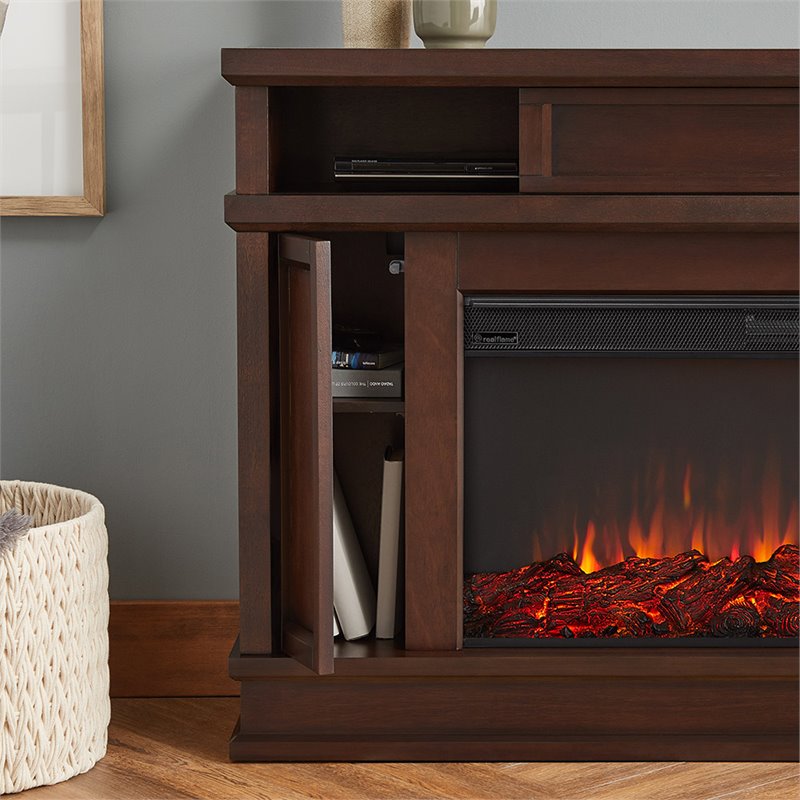Bowery Hill Hardwood Veneer Dark Walnut Electric Fireplace Rectangular Adjustable Heat 60.13