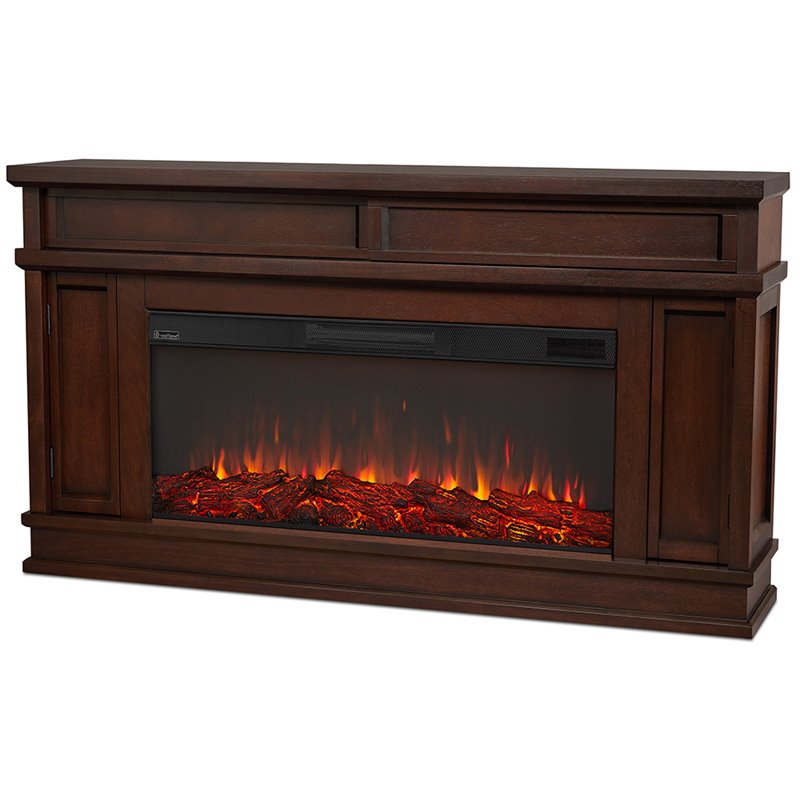 Bowery Hill Hardwood Veneer Dark Walnut Electric Fireplace Rectangular Adjustable Heat 60.13