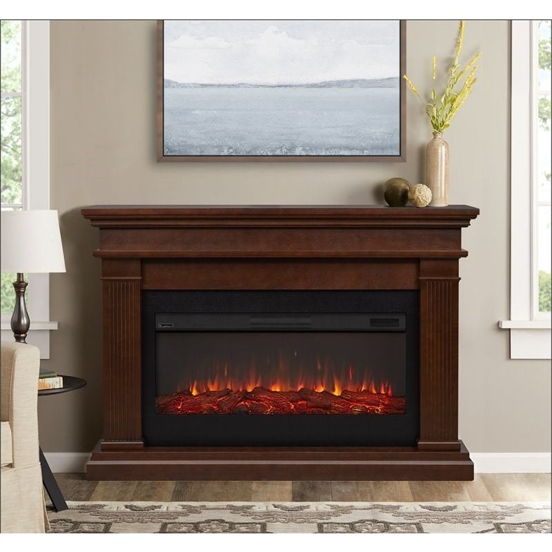Bowery Hill Traditional Solid Wood Electric Fireplace in Dark Walnut