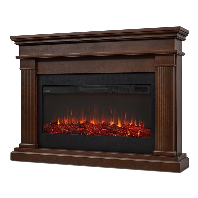 Bowery Hill Traditional Solid Wood Electric Fireplace in Dark Walnut