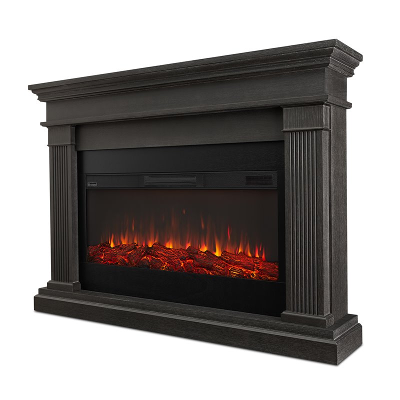 Bowery Hill Traditional Solid Wood Electric Fireplace in Gray