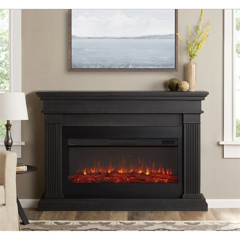 Bowery Hill Traditional Solid Wood Electric Fireplace in Gray