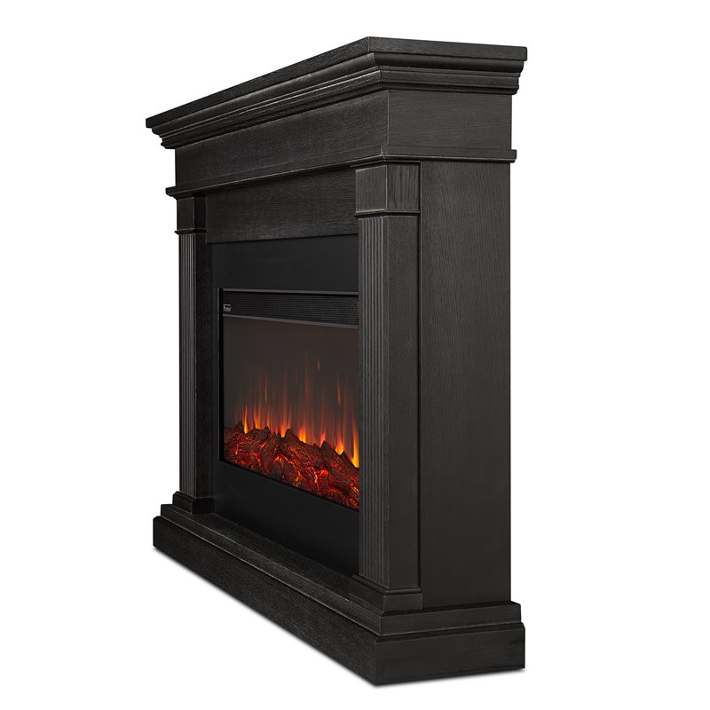 Bowery Hill Traditional Solid Wood Electric Fireplace in Gray