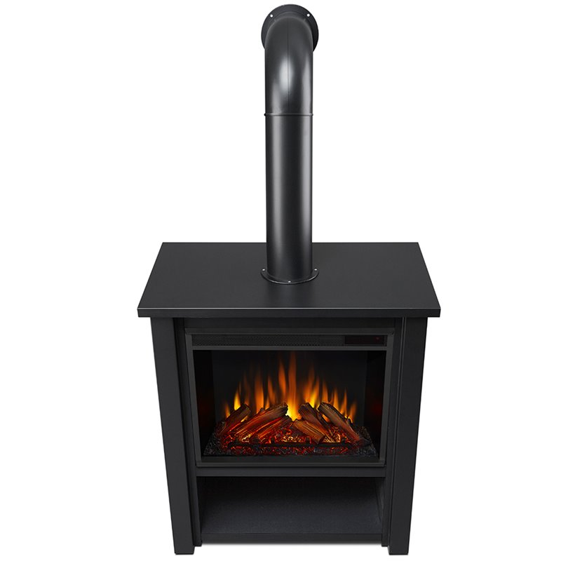 Bowery Hill Modern Stainless Steel Electric Fireplace in Matte Black