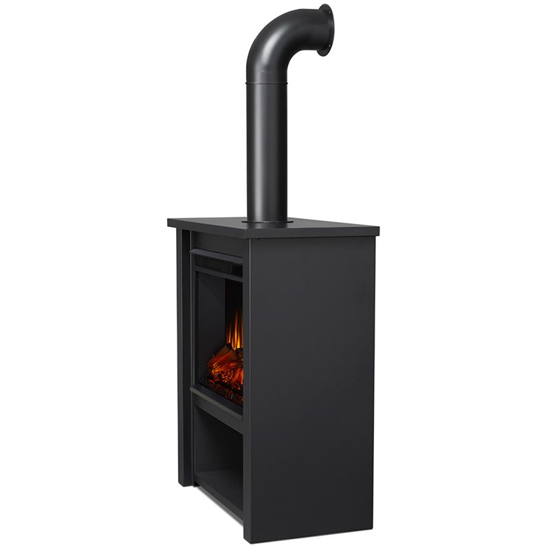 Bowery Hill Modern Stainless Steel Electric Fireplace in Matte Black