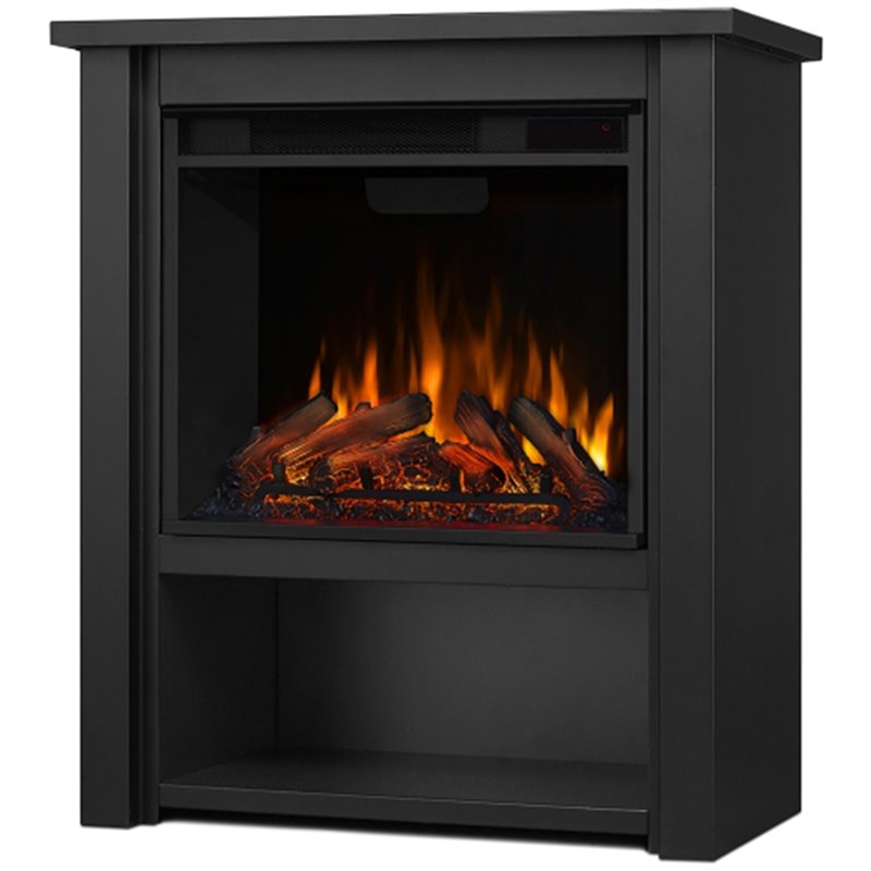 Bowery Hill Modern Stainless Steel Electric Fireplace in Matte Black
