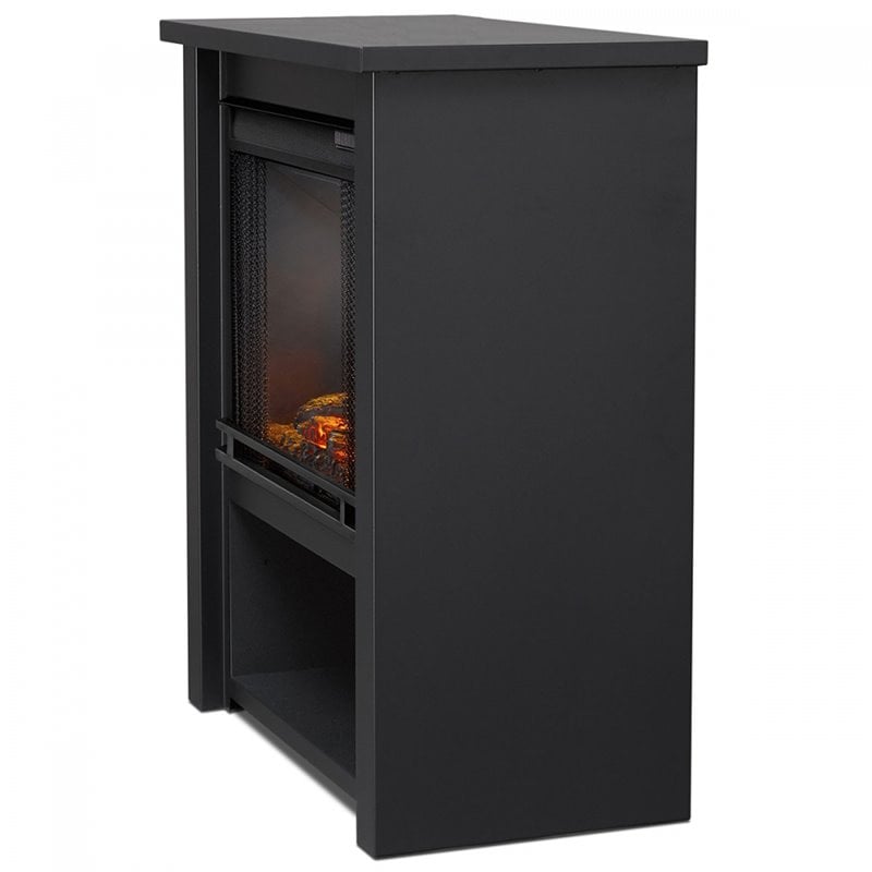 Bowery Hill Modern Stainless Steel Electric Fireplace in Matte Black