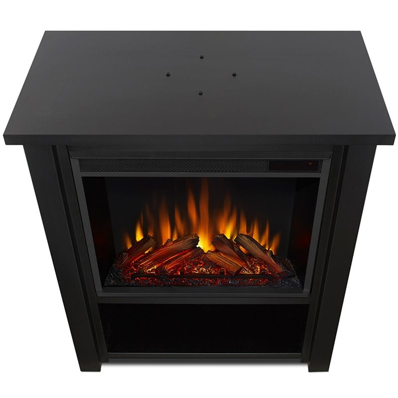 Bowery Hill Modern Stainless Steel Electric Fireplace in Matte Black