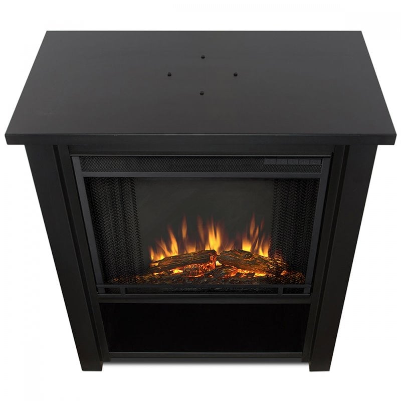 Bowery Hill Modern Stainless Steel Electric Fireplace in Matte Black