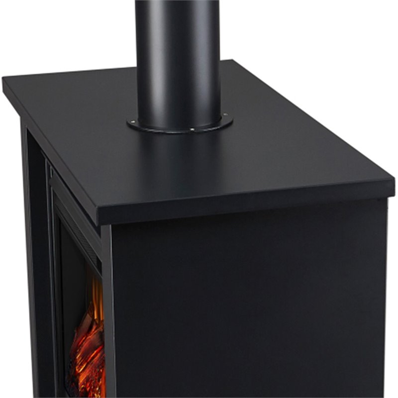 Bowery Hill Modern Stainless Steel Electric Fireplace in Matte Black