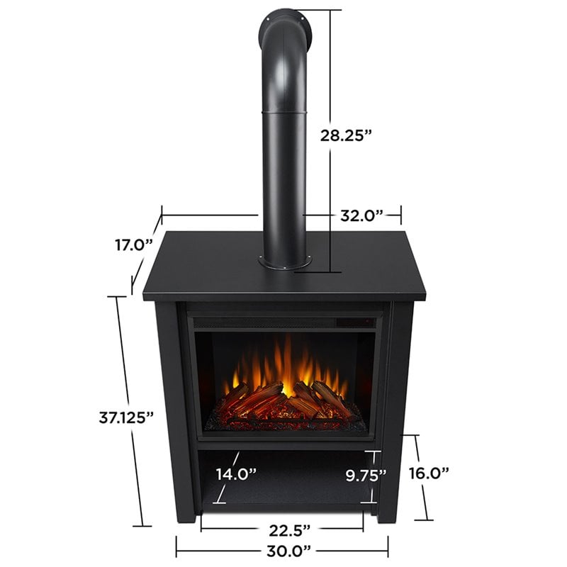 Bowery Hill Modern Stainless Steel Electric Fireplace in Matte Black