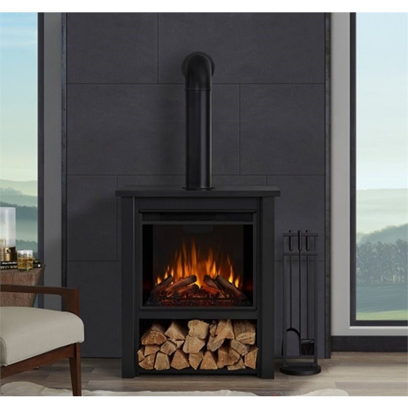 Bowery Hill Modern Stainless Steel Electric Fireplace in Matte Black