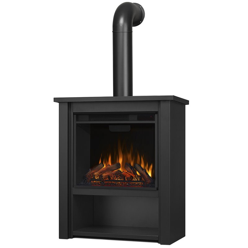 Bowery Hill Modern Stainless Steel Electric Fireplace in Matte Black