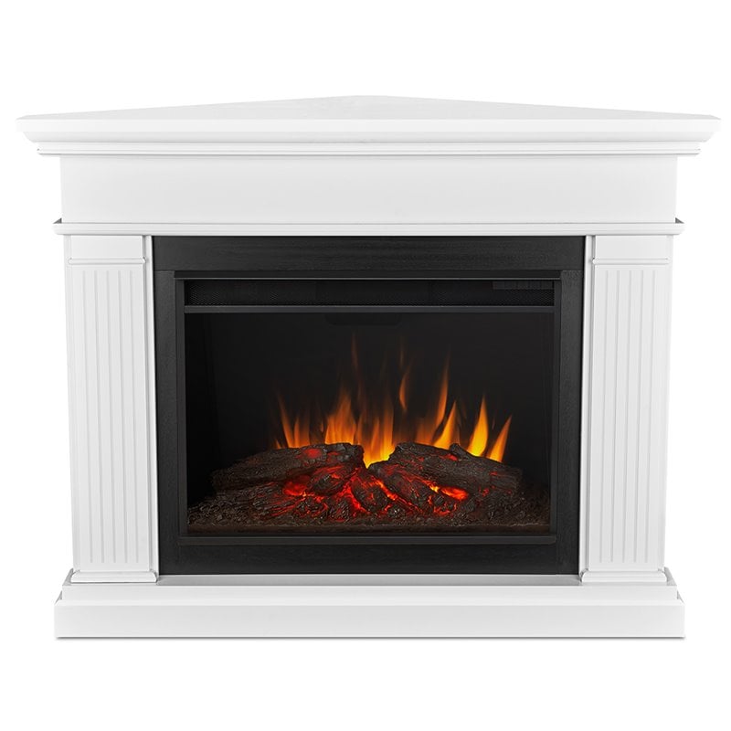 Bowery Hill Contemporary Wood Corner Electric Fireplace in White