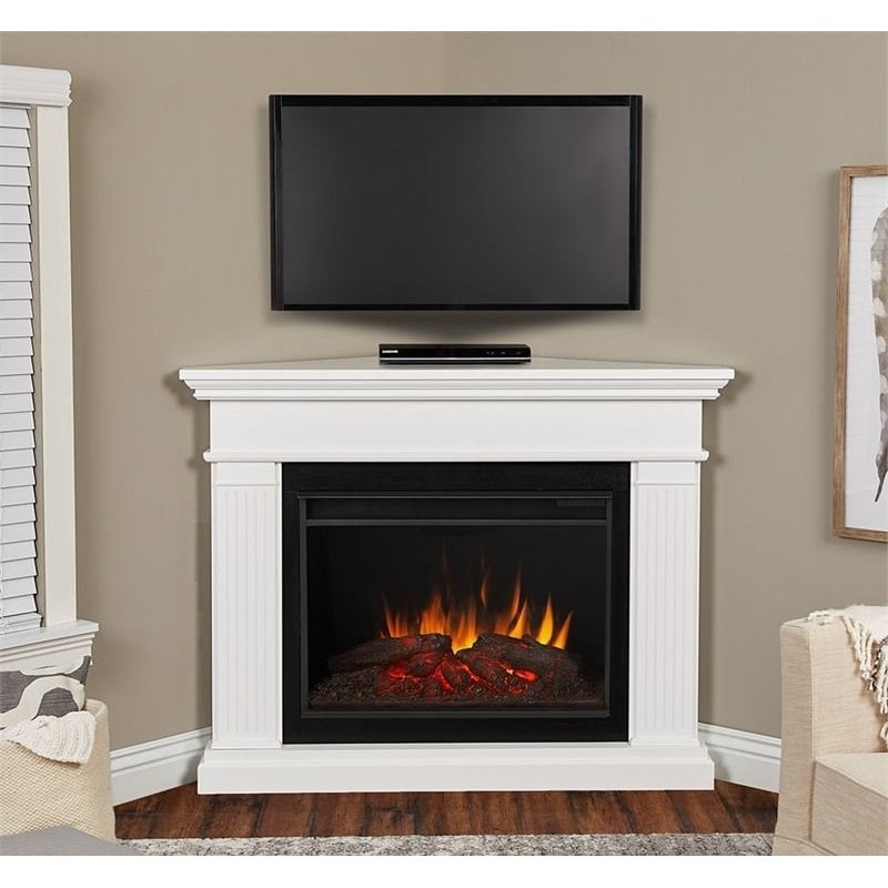 Bowery Hill Contemporary Wood Corner Electric Fireplace in White