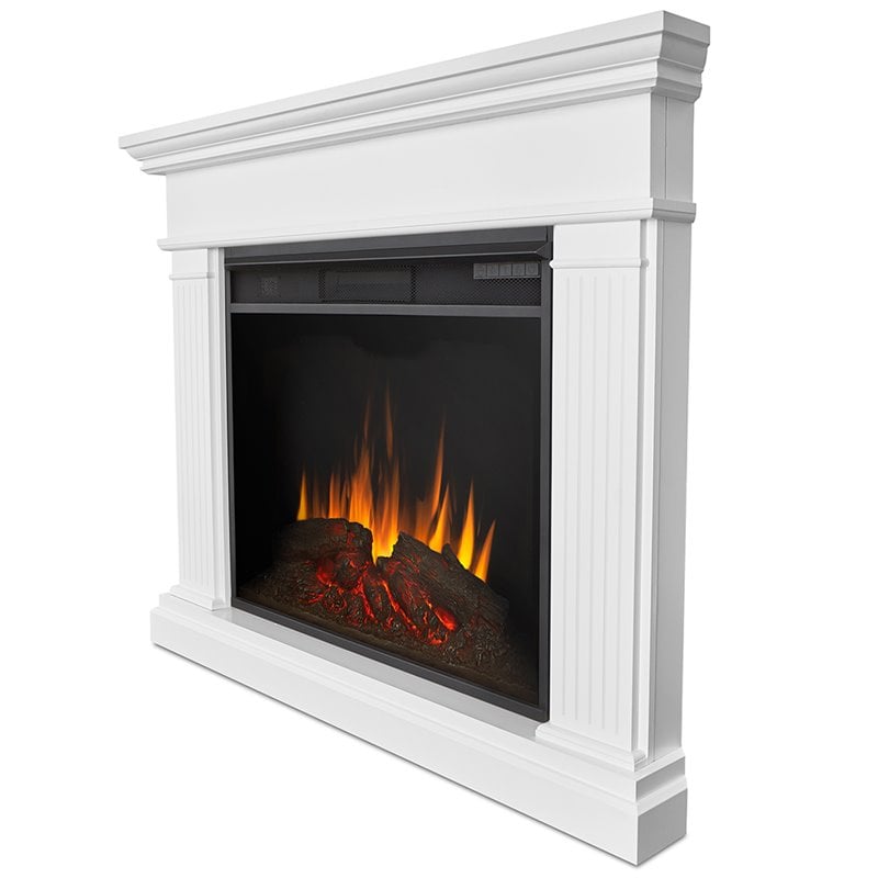 Bowery Hill Contemporary Wood Corner Electric Fireplace in White