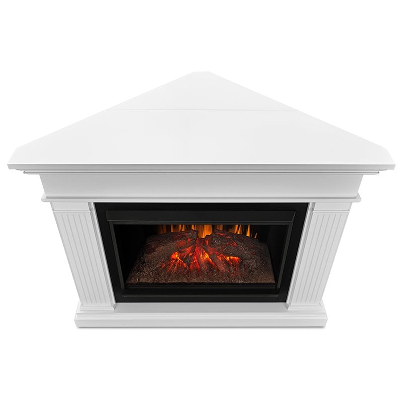 Bowery Hill Contemporary Wood Corner Electric Fireplace in White