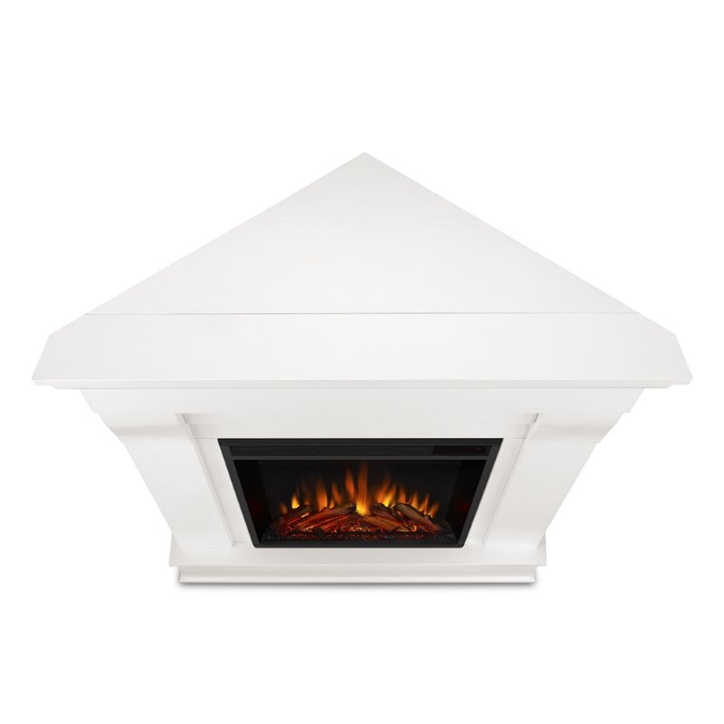 Bowery Hill Contemporary Solid Wood Electric Corner Fireplace in White