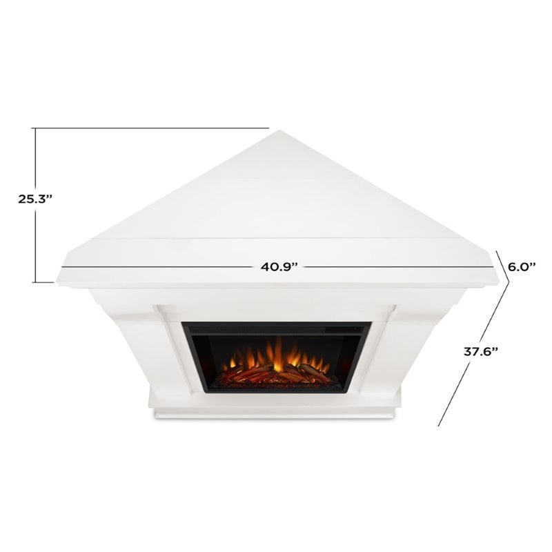 Bowery Hill Contemporary Solid Wood Electric Corner Fireplace in White