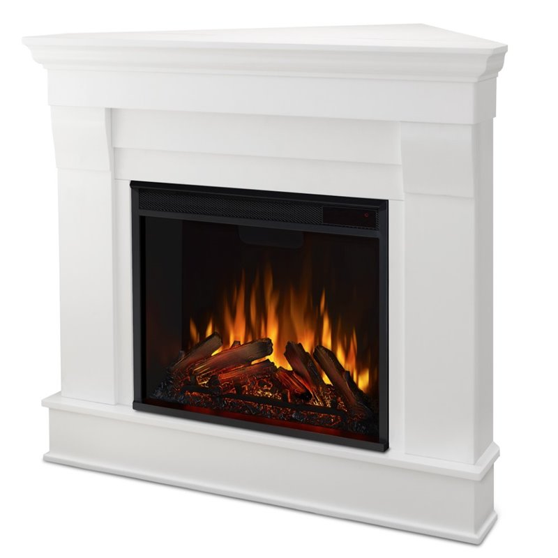 Bowery Hill Contemporary Solid Wood Electric Corner Fireplace in White