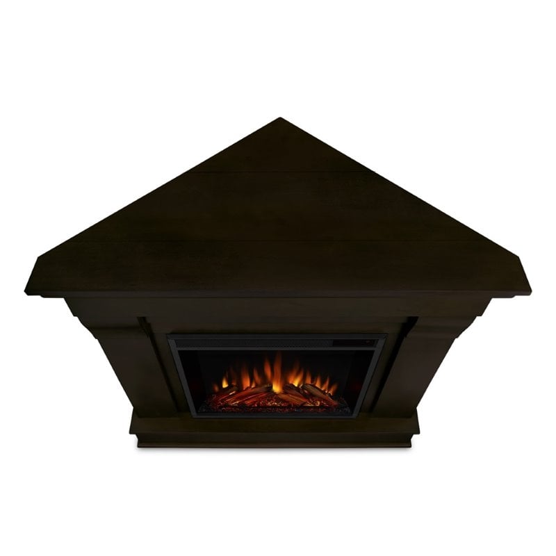 Bowery Hill Traditional Wood Espresso Contemporary Electric Corner Fireplace