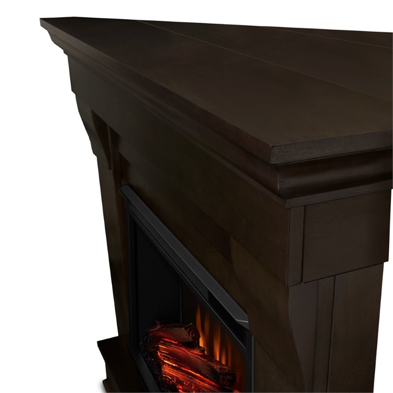 Bowery Hill Traditional Wood Espresso Contemporary Electric Corner Fireplace