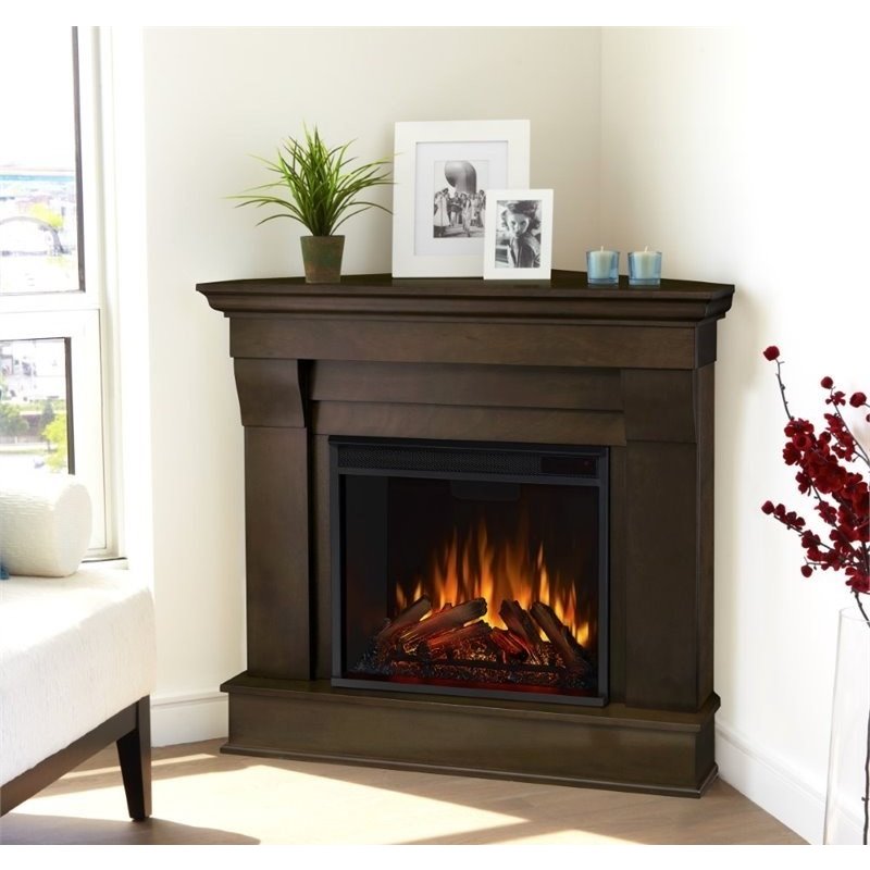 Bowery Hill Traditional Wood Espresso Contemporary Electric Corner Fireplace