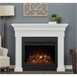 Bowery Hill Contemporary Wood Electric Fireplace in Black/Rustic White