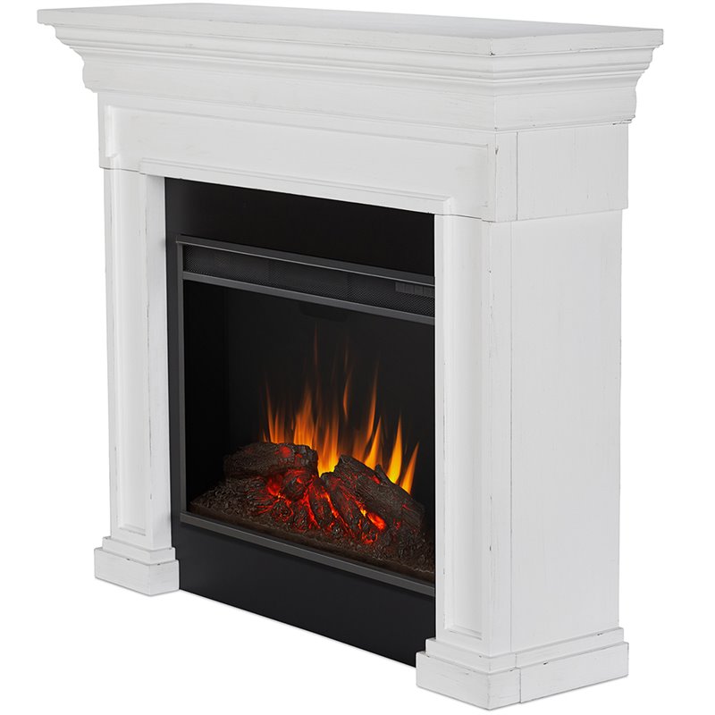 Bowery Hill Contemporary Wood Electric Fireplace in Black/Rustic White