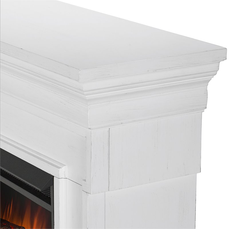 Bowery Hill Contemporary Wood Electric Fireplace in Black/Rustic White