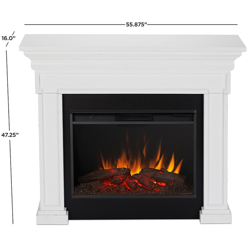 Bowery Hill Contemporary Wood Electric Fireplace in Black/Rustic White