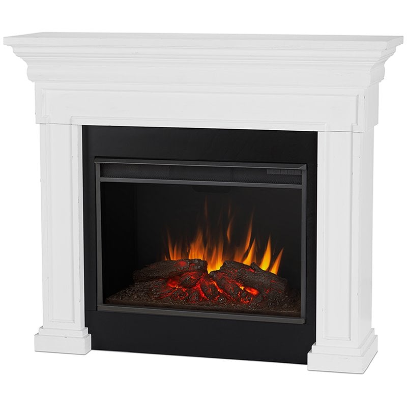 Bowery Hill Contemporary Wood Electric Fireplace in Black/Rustic White