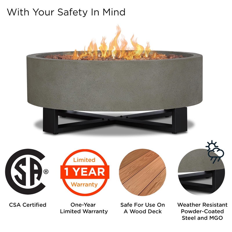 Bowery Hill Contemporary Propane Fire Bowl for Outdoors in Glacier Gray