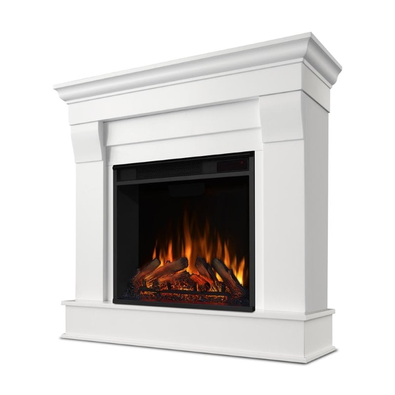 Bowery Hill Contemporary Solid Wood Electric Fireplace in White