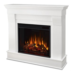 bowery hill contemporary solid wood electric fireplace in white