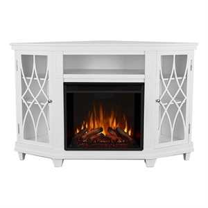 Bowery Hill Modern Wood Corner Fireplace TV Stand for TVs up to 56&quot in White