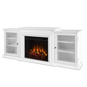 bowery hill contemporary solid wood electric fireplace in white