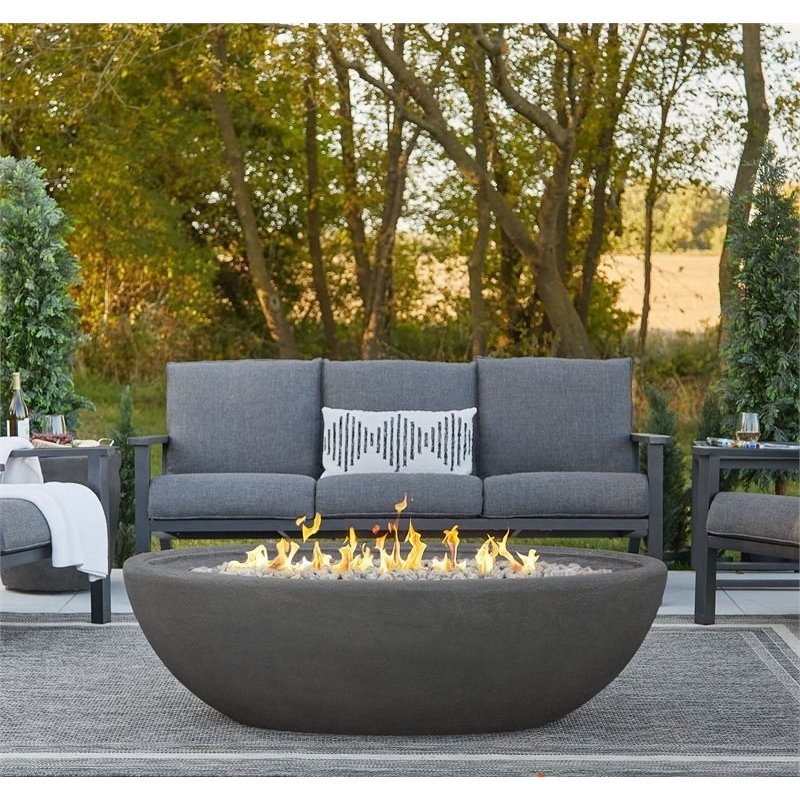 Bowery Hill Contemporary Large Oval LP Metal Fire Bowl in Shale Gray