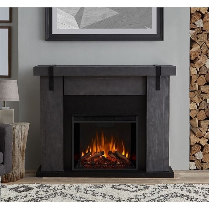 Bowery Hill Contemporary Electric Fireplace in Gray Barnwood