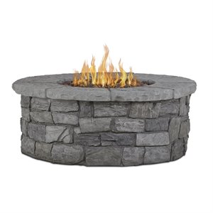 bowery hill contemporary round propane fire table with conversion kit in gray