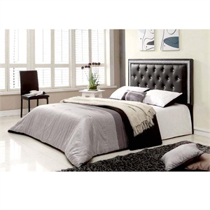 Bowery Hill Faux Leather Full/Queen Headboard Tufted Crystal Rhinestone in Black