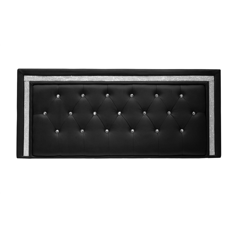 Bowery Hill Faux Leather Full/Queen Headboard Tufted Crystal Rhinestone in Black