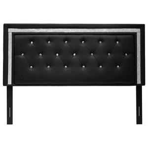 bowery hill faux leather full/queen headboard tufted crystal rhinestone in black