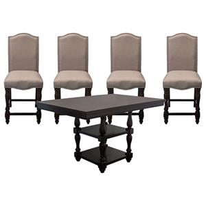bowery hill 5-piece wood counter dining set in walnut/silver