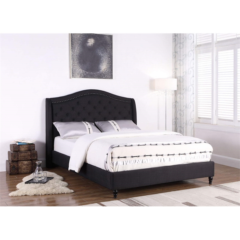 Bowery Hill Fabric Upholstered Tufted East King Platform Bed in Black
