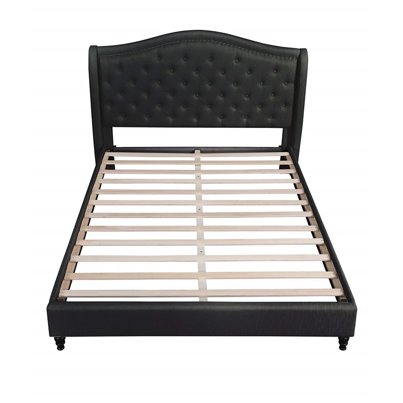 Bowery Hill Fabric Upholstered Tufted East King Platform Bed in Black