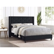 Bowery Hill Transitional Velvet Fabric Wingback Platform Full Bed in Navy