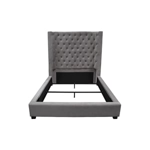 Bowery Hill Transitional Velvet Upholstered High Profile Cal King Bed in Gray