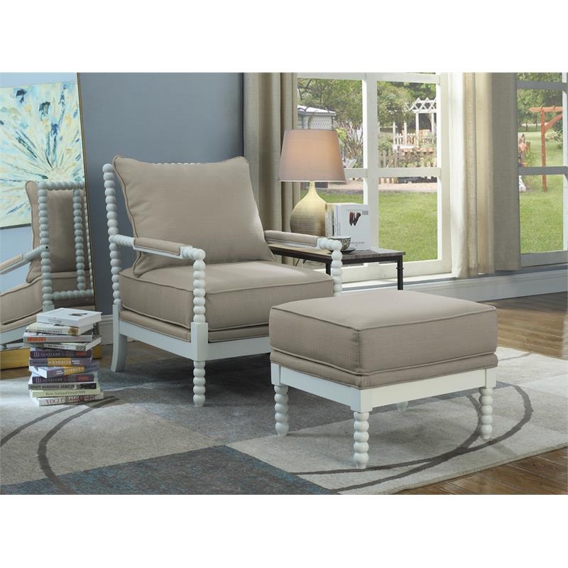 Bowery Hill 19.5'' Transitional Solid Wood/Fabric Accent Chair in Beige/White
